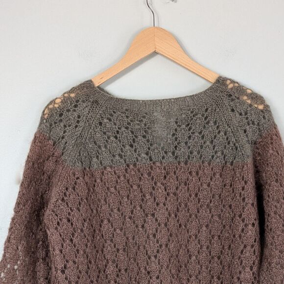 Vintage Cardigan Sweater L Gray Pink Open Knit Grandma Cottage Mauve Heritage - Picture 5 of 8